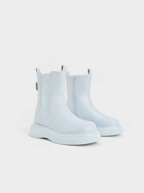 Girls- Double Pull Tab Chelsea Boots, Light Blue, hi-res