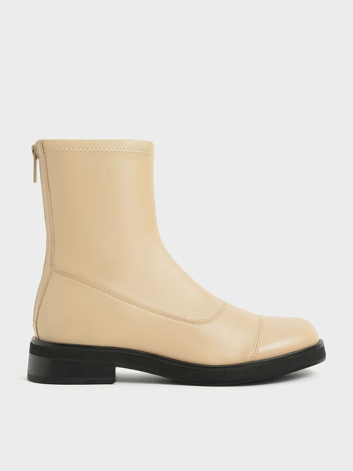 Round Toe Zip-Up Ankle Boots, Sand, hi-res