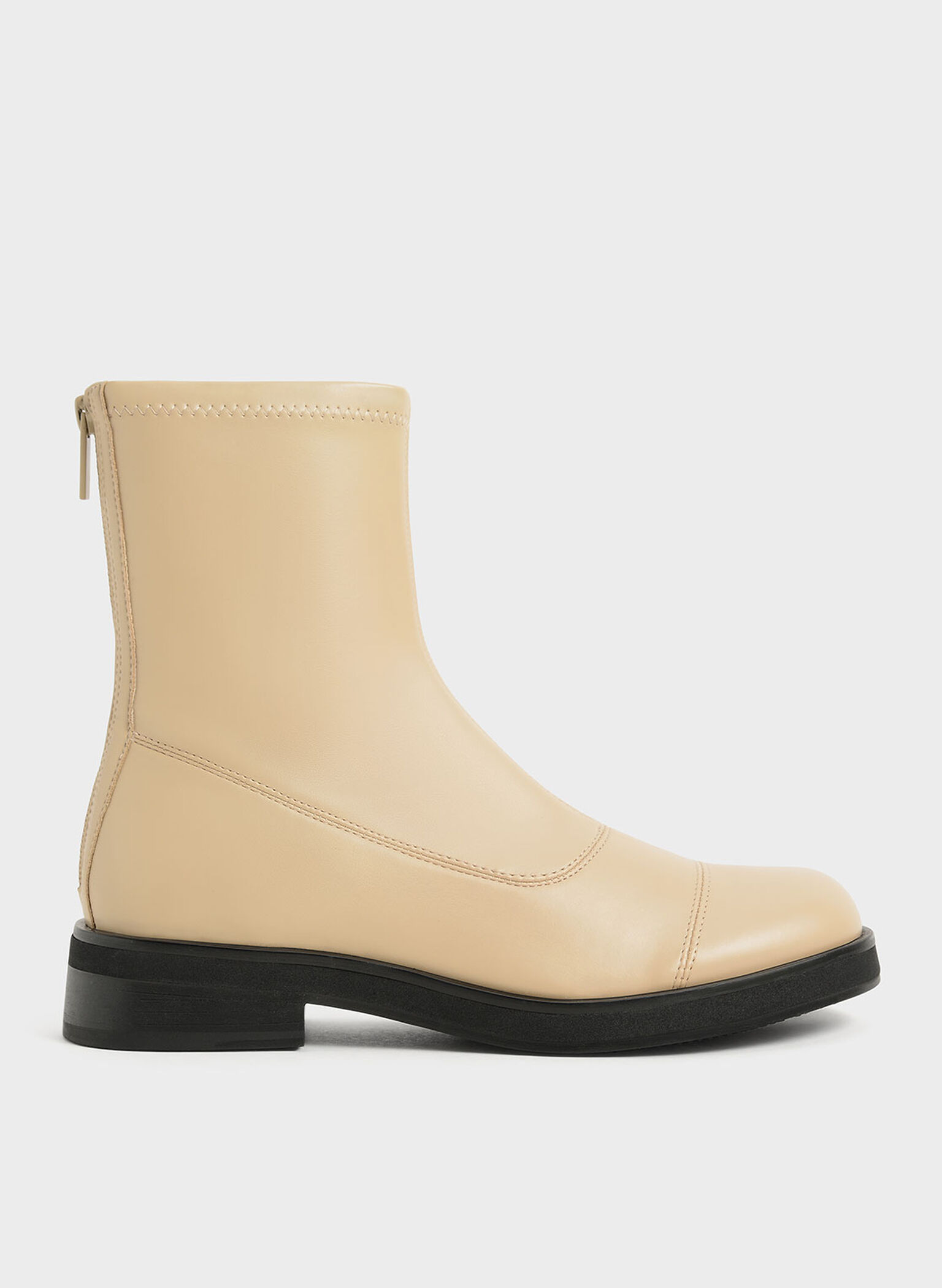 Round Toe Zip-Up Ankle Boots, Sand, hi-res