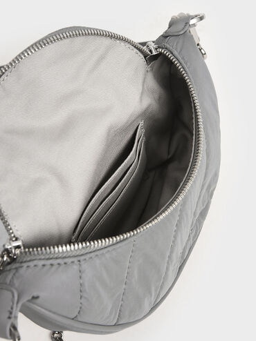 Nylon Wrinkled-Effect Saddle Bag, Grey, hi-res