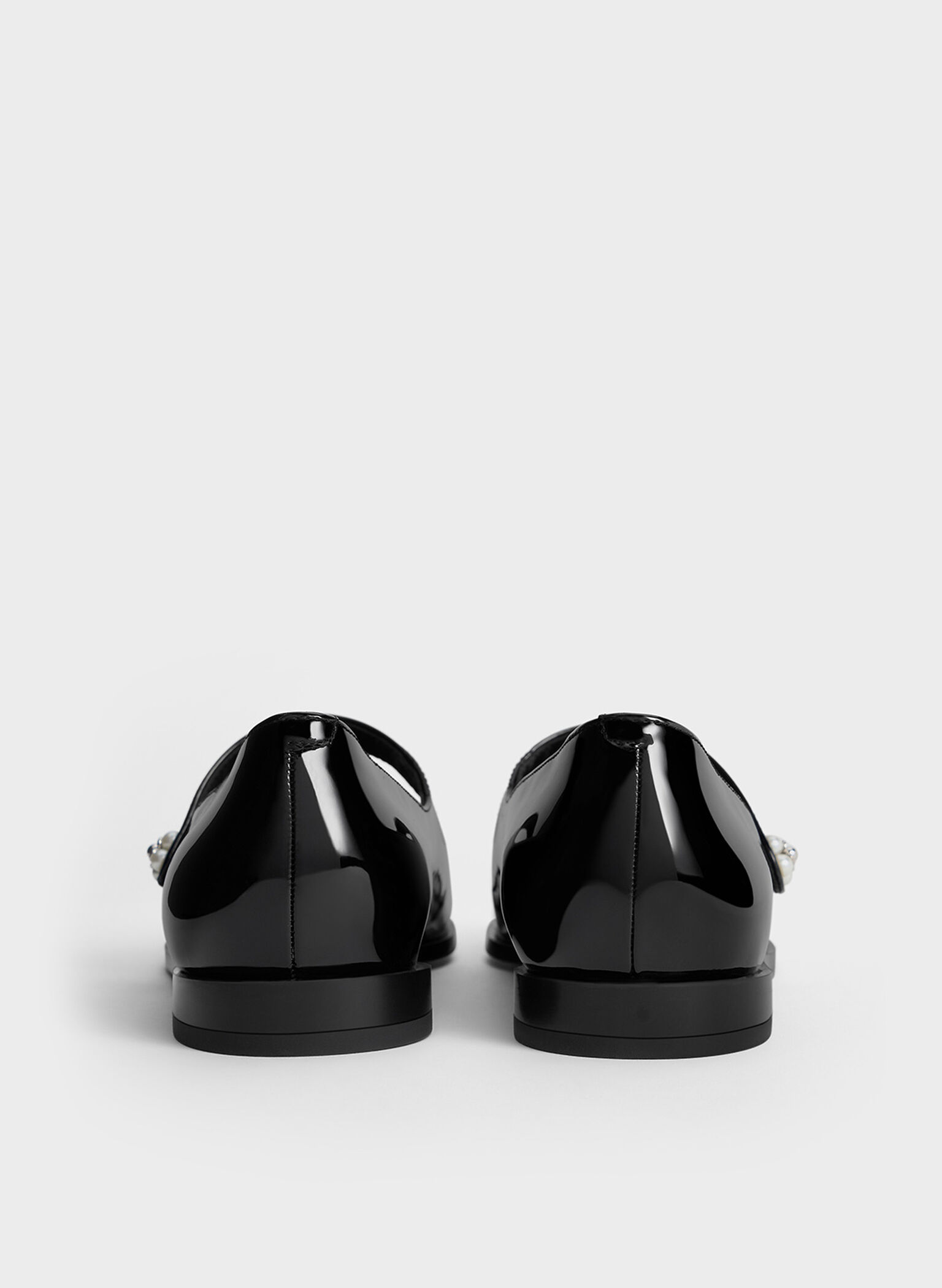 Patent Pearl-Embellished Flower-Buckle Cap-Toe Mary Janes, Black Patent, hi-res