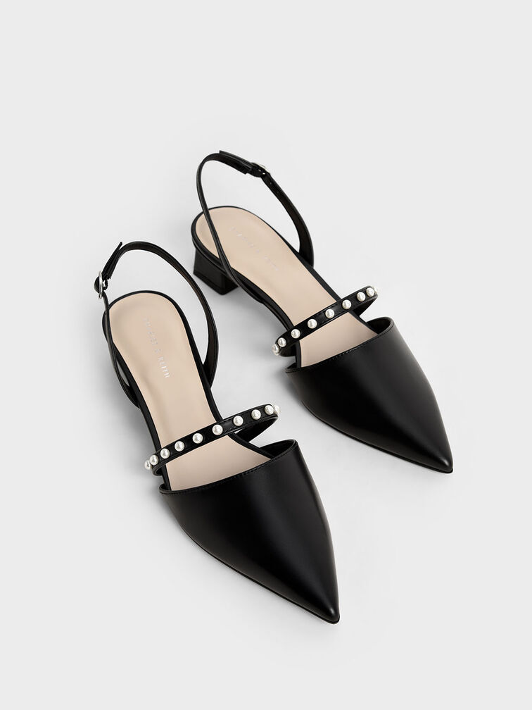 Black Beaded Slingback Pumps - CHARLES & KEITH MY