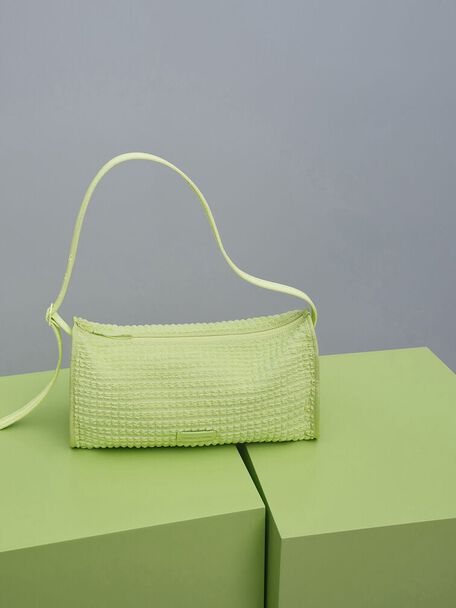 Textured Elongated Shoulder Bag, Zesty Green, hi-res