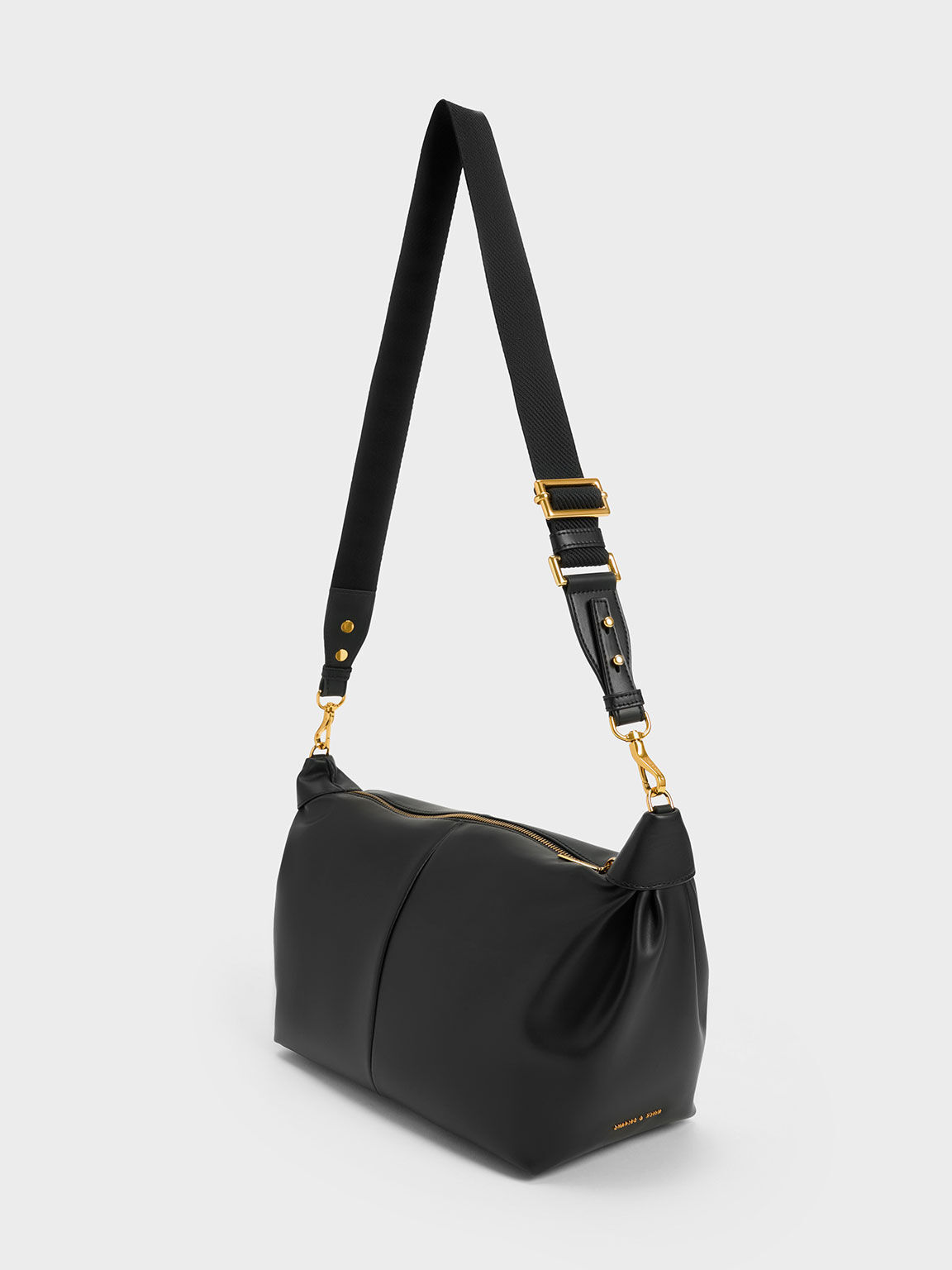 Bolso hobo grueso con eslabones de cadena, Negro, hi-res