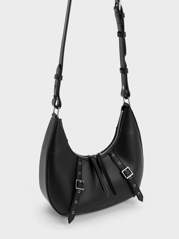 Charles & Keith - Women's Mini Crescent Hobo Bag, Black, S