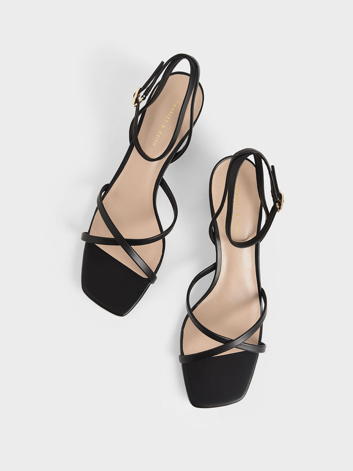 Sculptural Chrome Heel Sandals, Black, hi-res