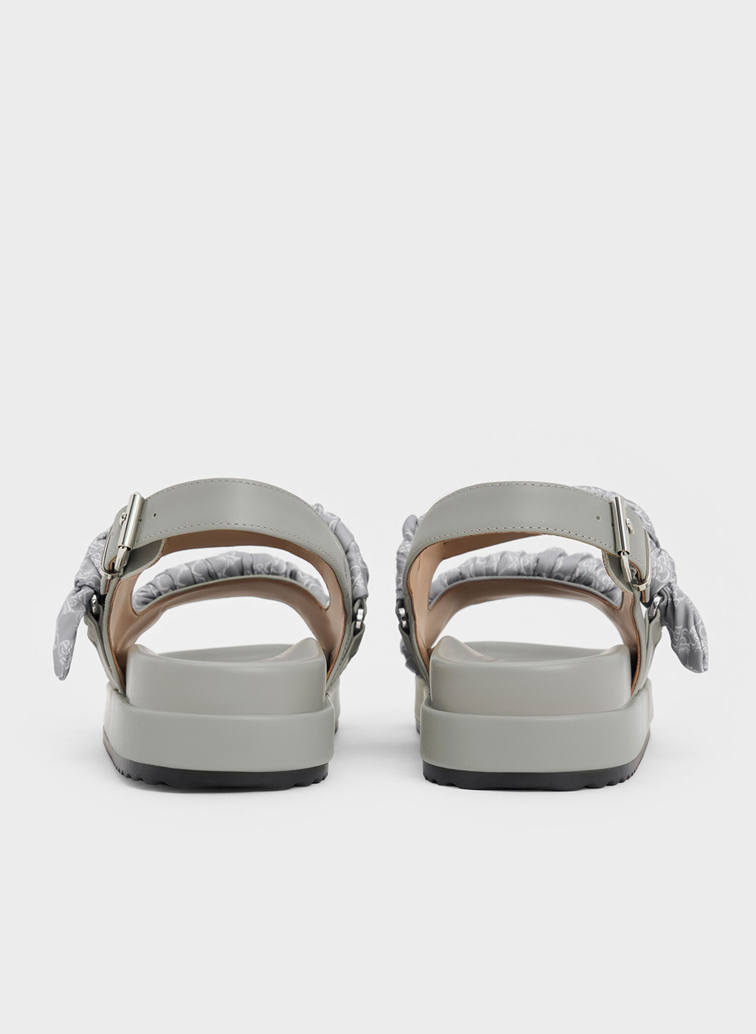 Tully Leather Ruched-Strap Sandals, Grey, hi-res