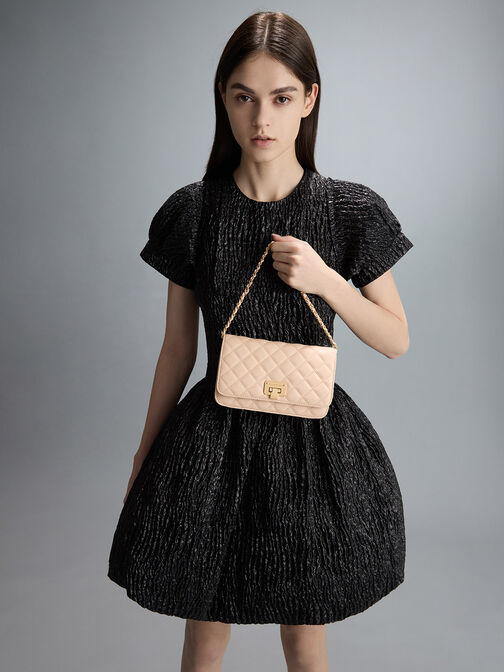 Quilted Flip-Lock Clutch, Nude, hi-res