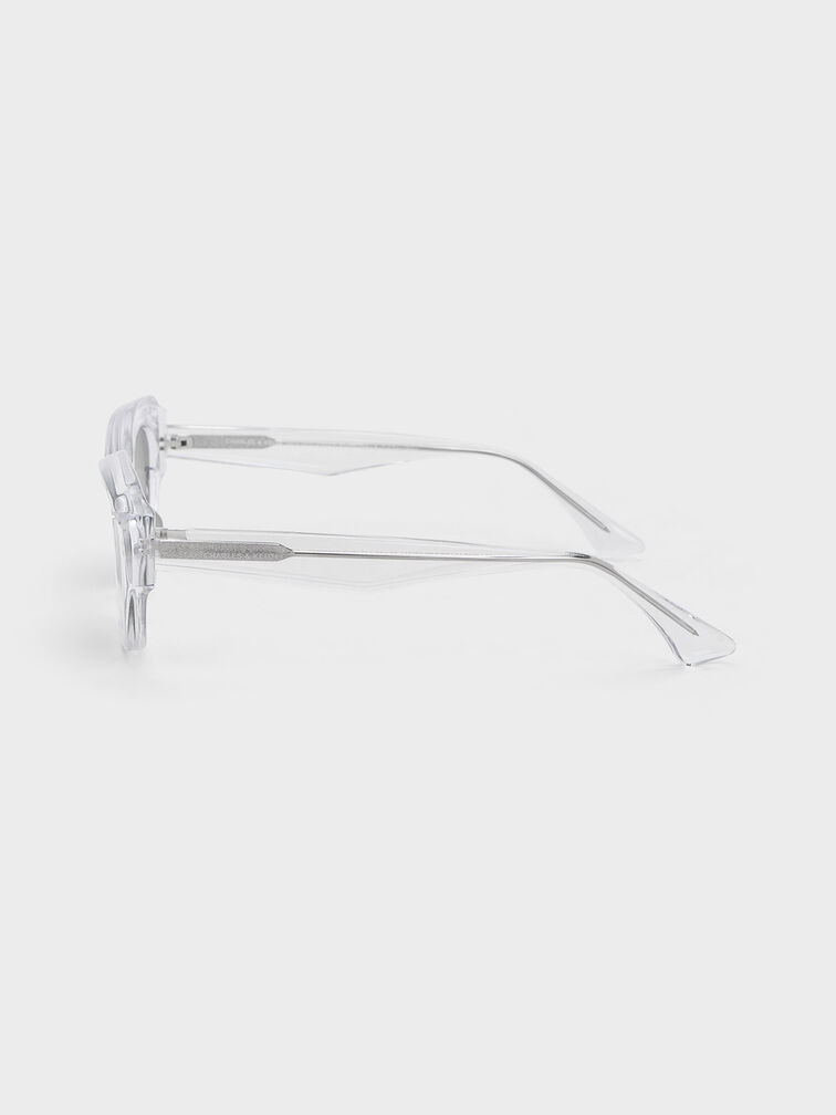 Recycled Acetate Geometric-Frame Cateye Sunglasses, Clear, hi-res