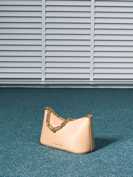 Bolso alargado Robyn con asa de cadena, Beige, hi-res