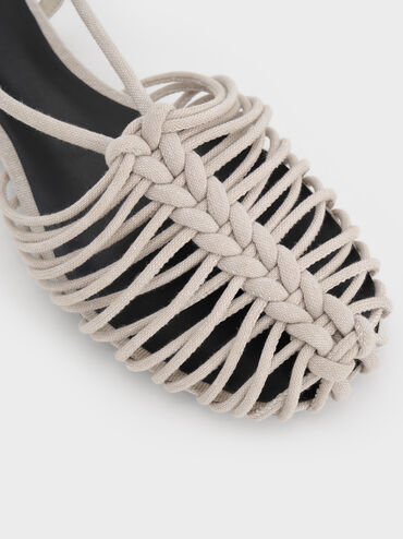 Linnea Linen Woven Slingback Caged Sandals, Chalk, hi-res