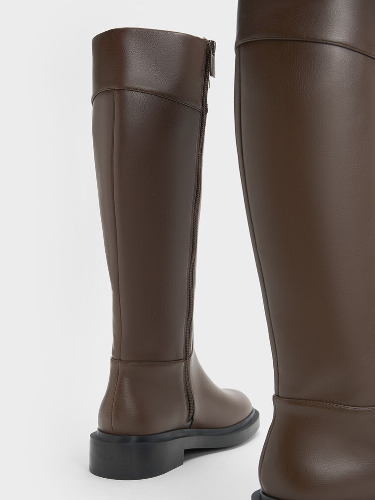 Metallic Chain Accent Knee-High Boots, Dark Brown, hi-res