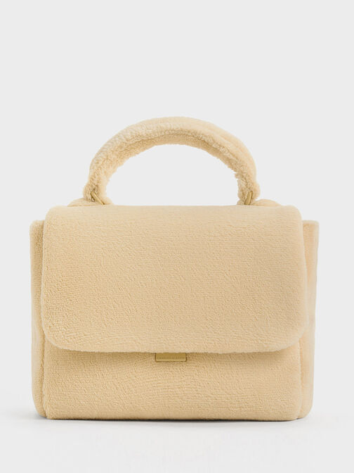 Loey Textured Top Handle Bag, Beige, hi-res