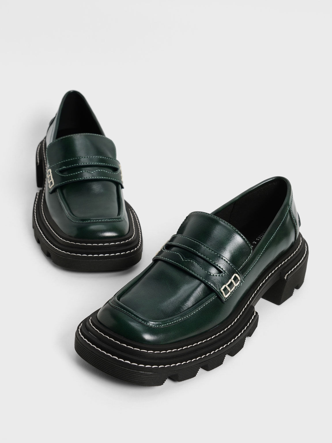 Perline Chunky Penny Loafers, Dark Green, hi-res