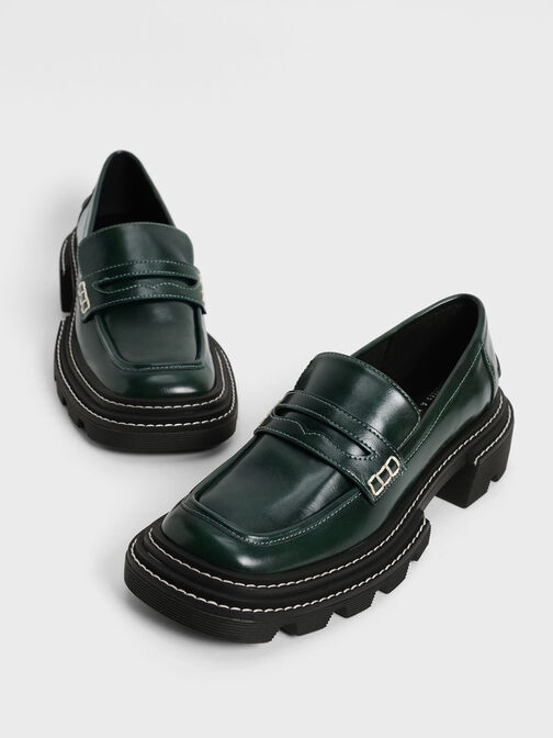 Perline 車線厚底樂福鞋, 深綠色, hi-res