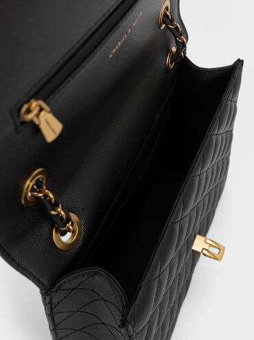 Quilted Chain Strap Bag, Black, hi-res