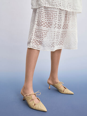 Landis Leather Ruched Bow-Tie Mules, Sand, hi-res