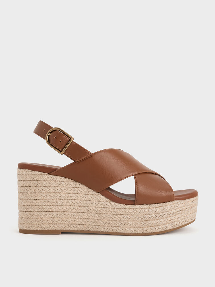Crossover Espadrille Wedges, Marrón, hi-res