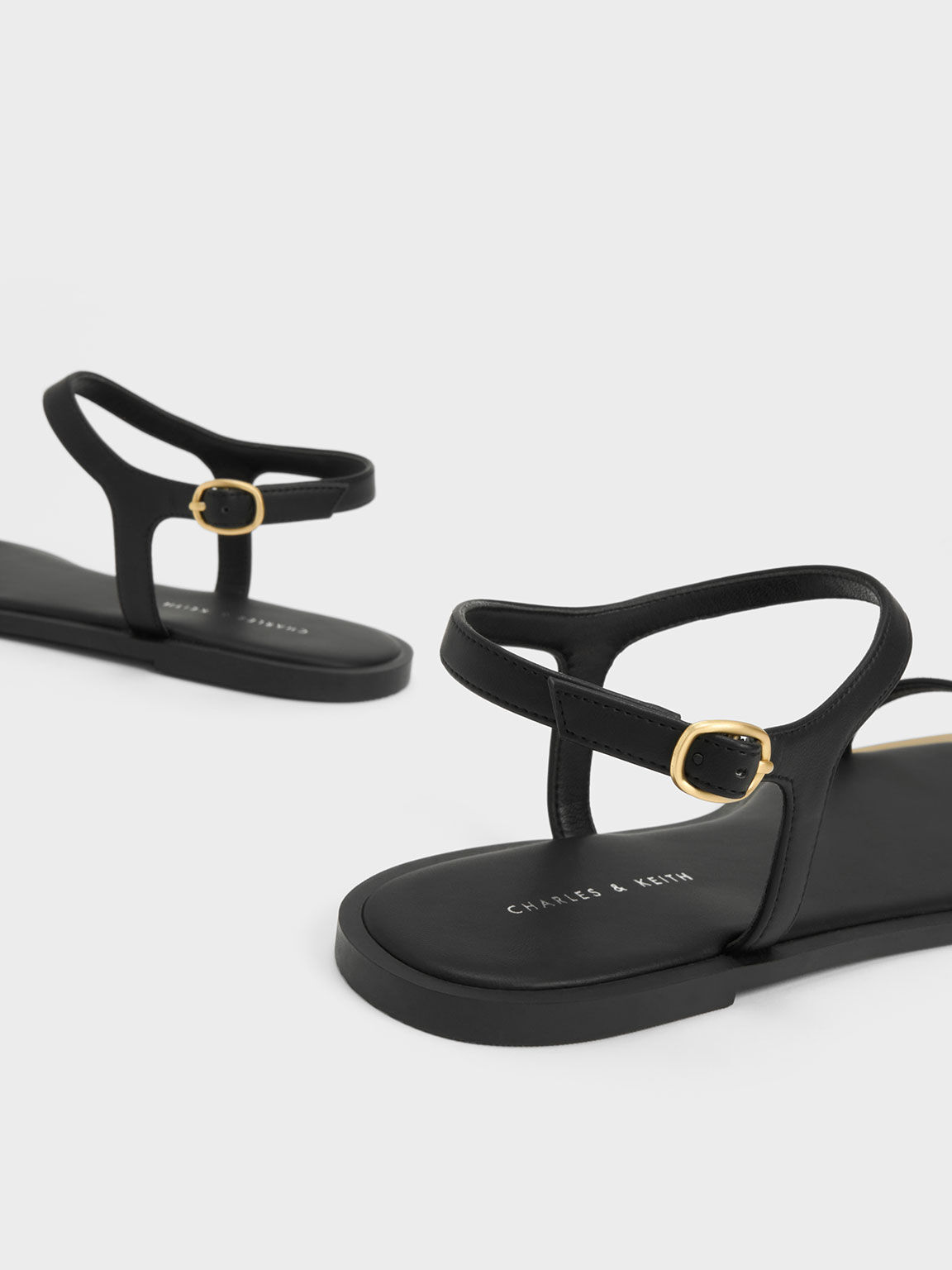 Metallic Square-Toe Sandals, Black, hi-res