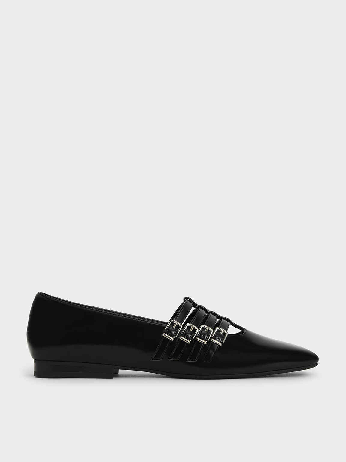 Buckled Mary Jane Flats, Black, hi-res