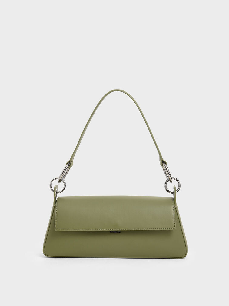 Leather Shoulder Bag, Green, hi-res