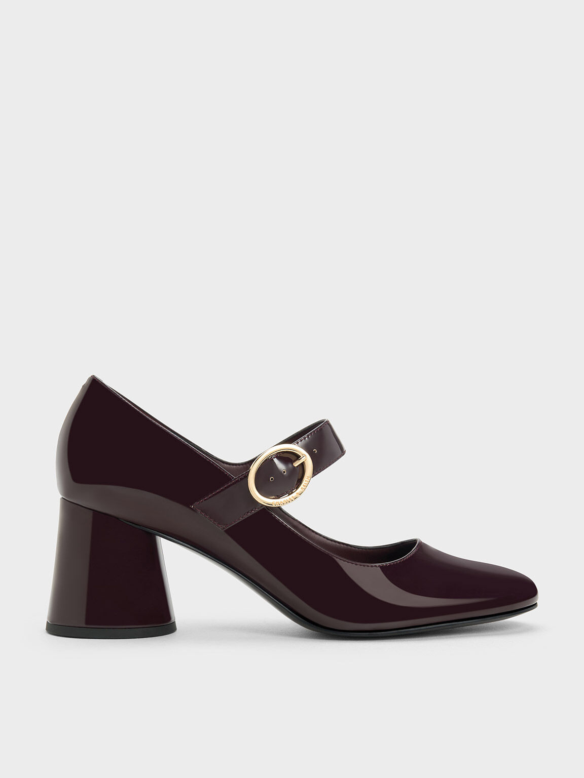Maroon Patent Cylindrical Block Heel Mary Janes CHARLES KEITH SG