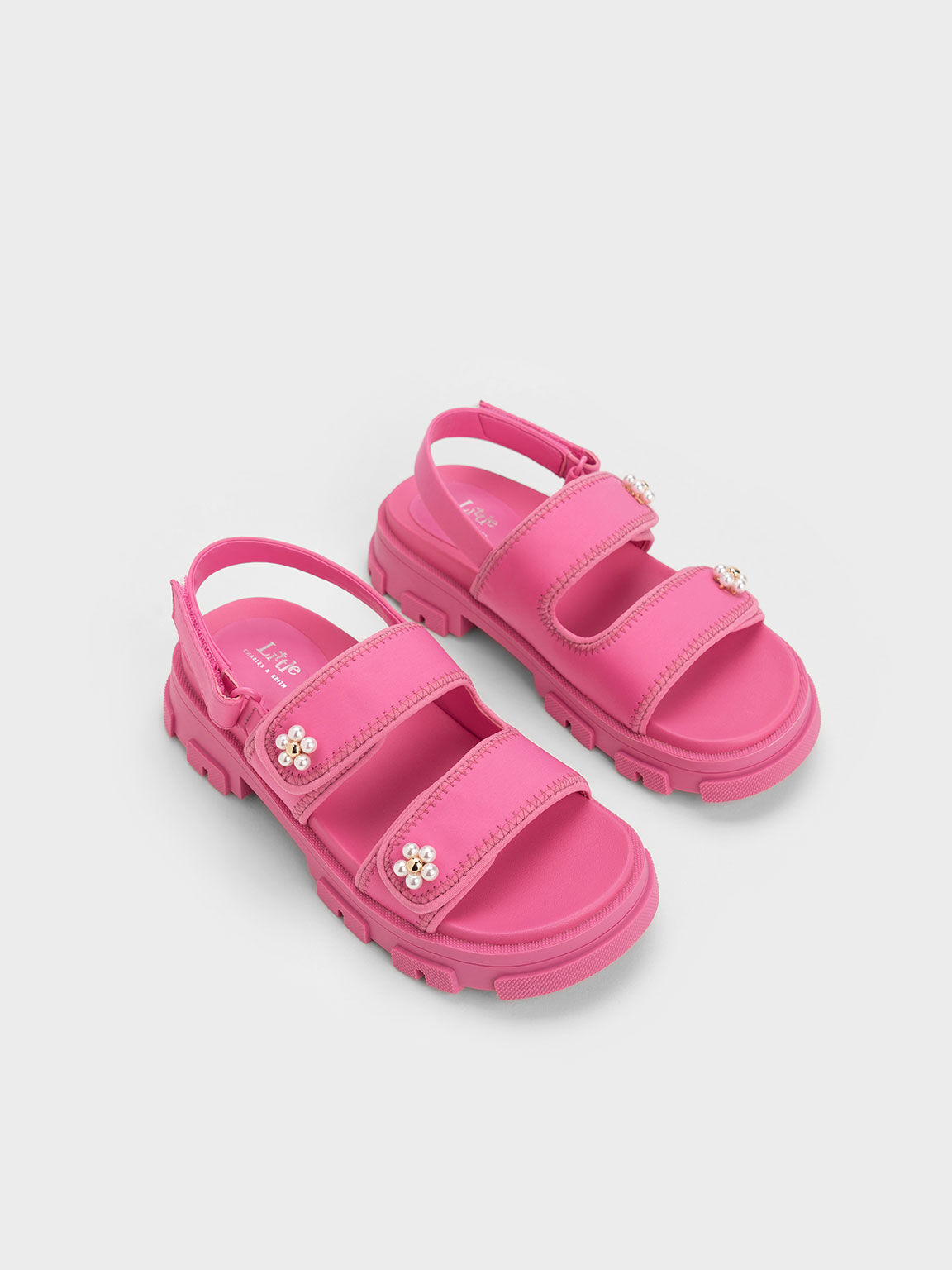 Girls' Beaded Flower Sports Sandals, Pink, hi-res