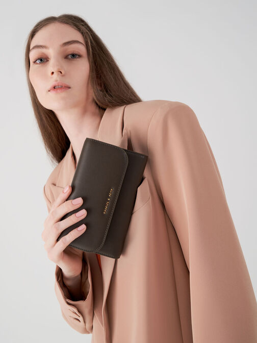 Magnetic Front Flap Long Wallet, Dark Moss, hi-res