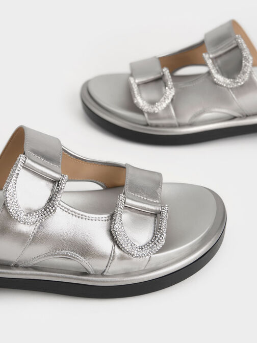 Gabine Leather Slides, Pewter, hi-res