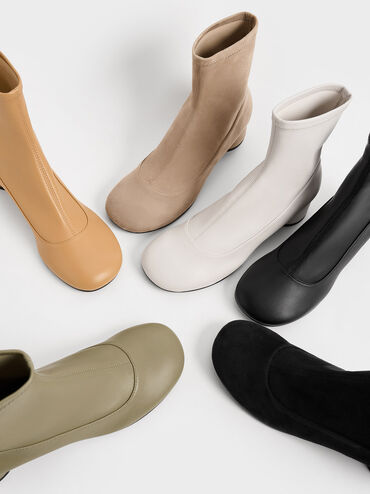 Stitch-Trim Cylindrical Heel Ankle Boots, Sand, hi-res