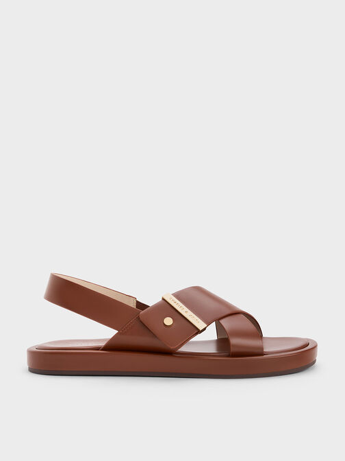 Crossover Back Strap Sandals, Cognac, hi-res