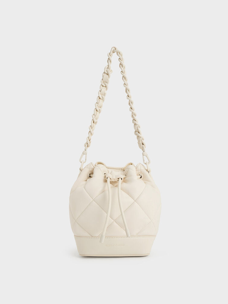 Cream Lin Quilted Bucket Bag - CHARLES & KEITH US