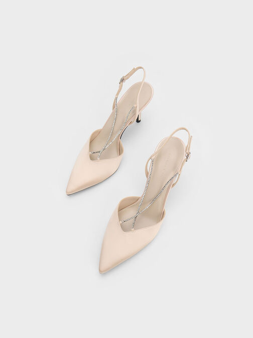 Adel Recycled Polyester Gem-Strap Slingback Pumps, Nude, hi-res