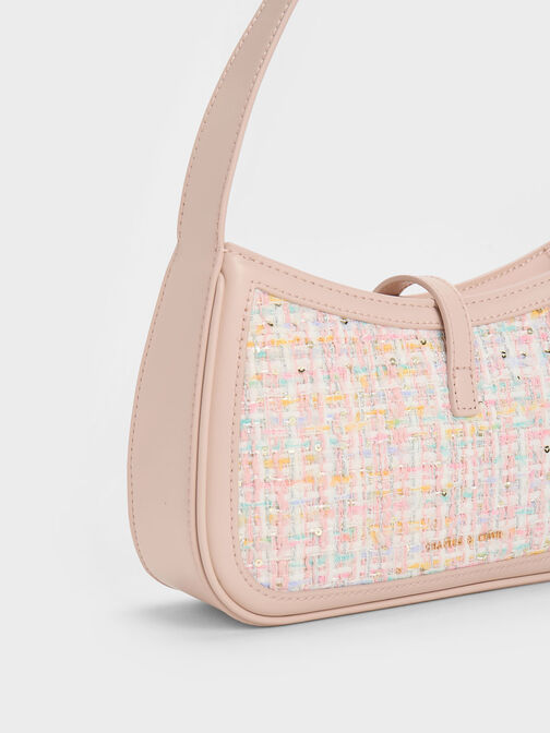 Cesia Metallic Accent Tweed Shoulder Bag, Pink, hi-res