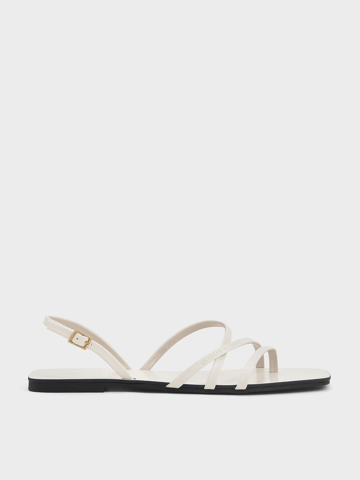 Strappy Square-Toe Slingback Sandals, Chalk, hi-res