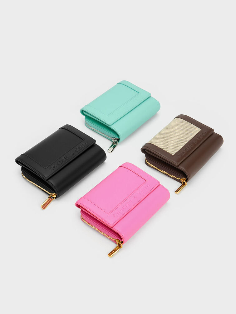Stitch-Trim Front Flap Wallet, Pink, hi-res