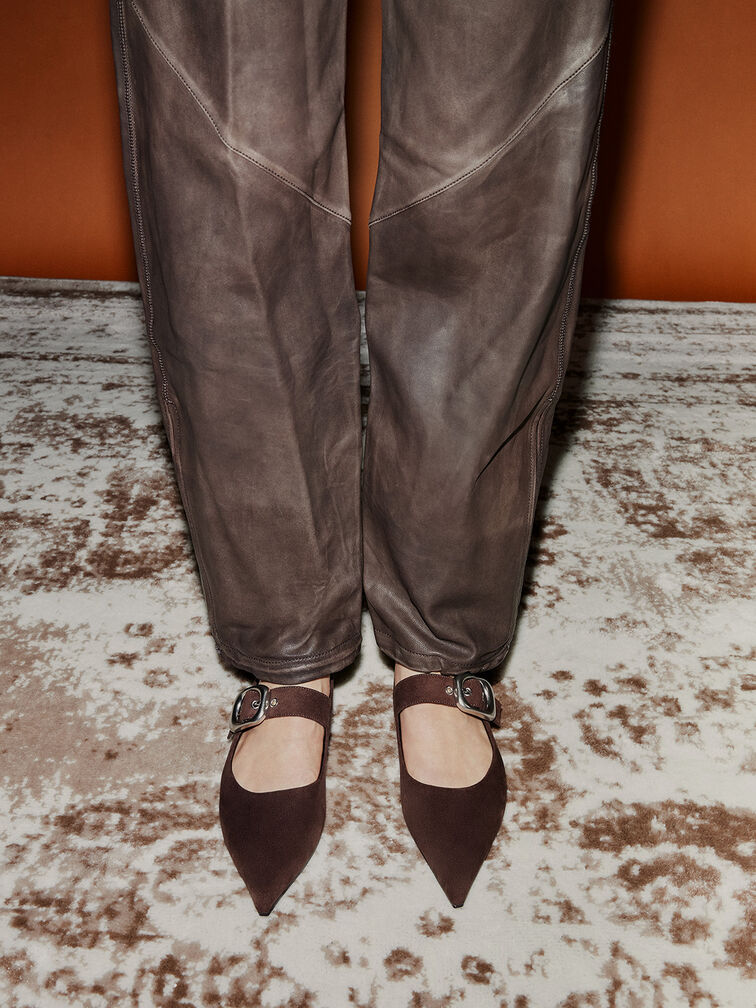 Masei Faux Suede Grommet-Strap Mary Janes, Dark Brown, hi-res