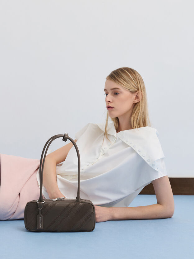Zeya Striped Shoulder Bag, Dark Moss, hi-res
