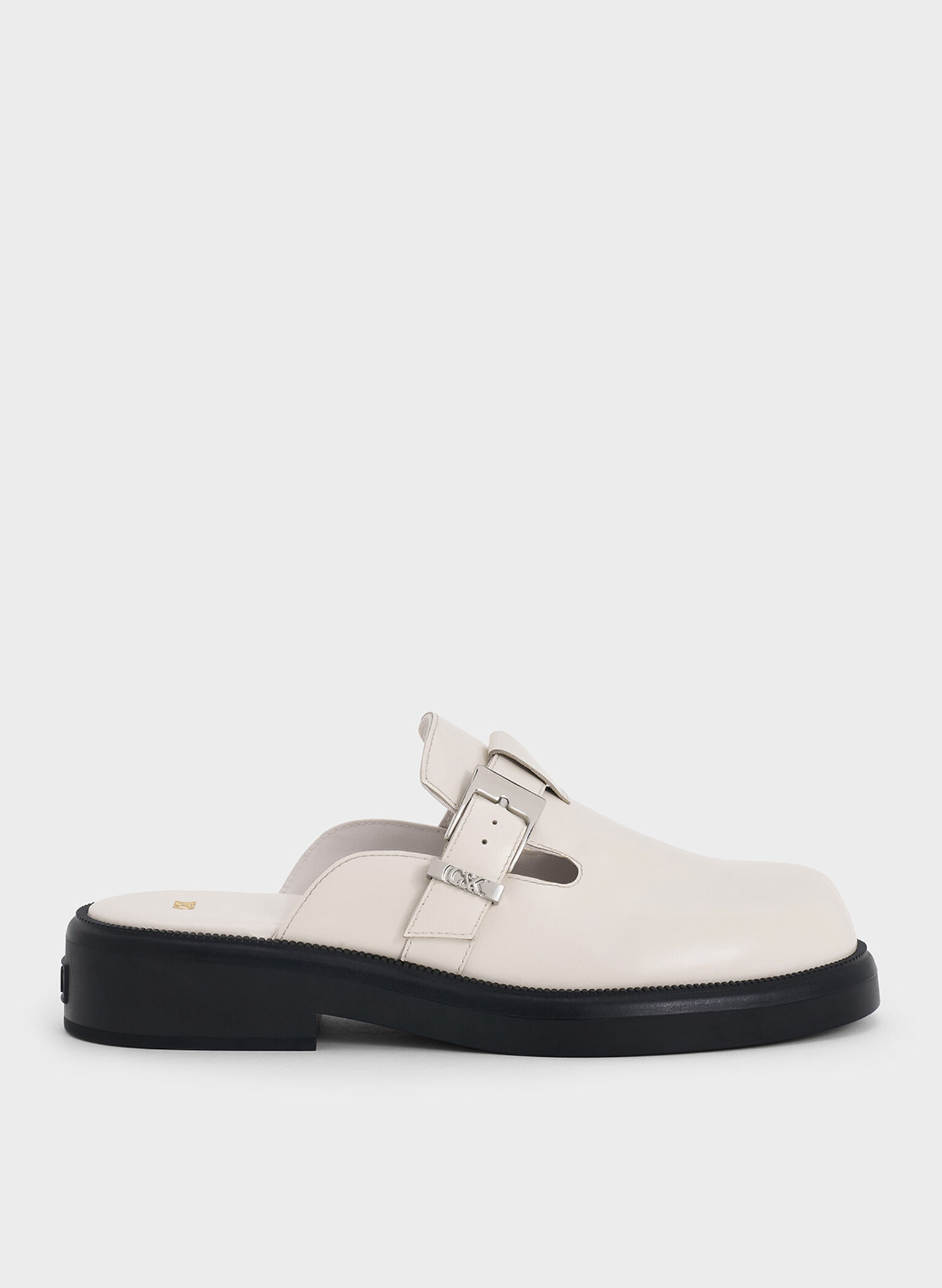 Leather Buckled Mules, Chalk, hi-res