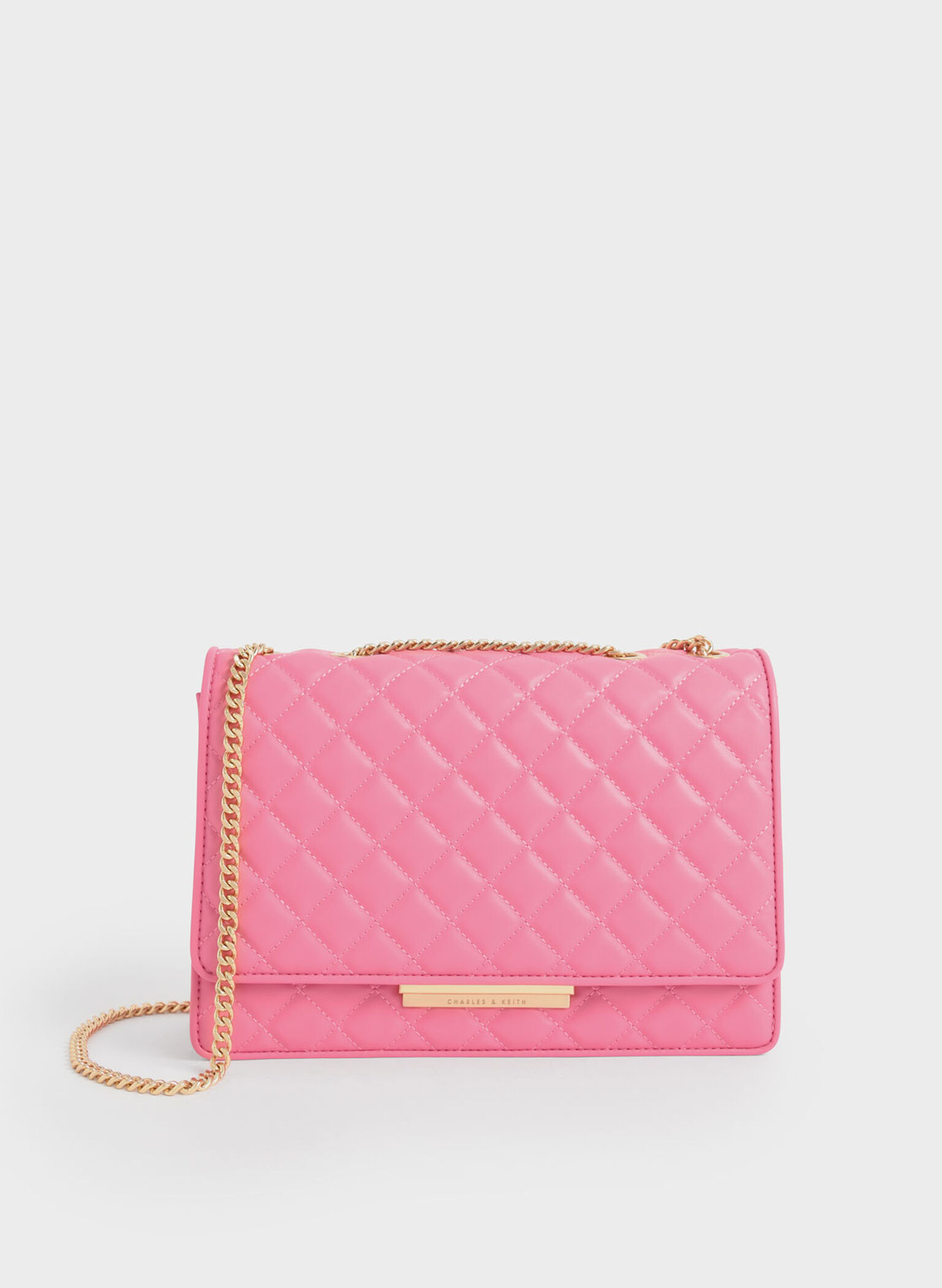 Double Chain Handle Quilted Bag - Pink