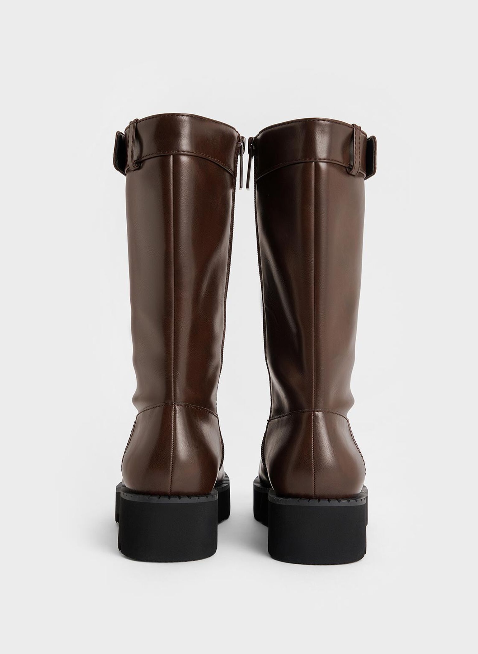 Side-Zip Lug-Sole Calf Boots, Dark Brown, hi-res