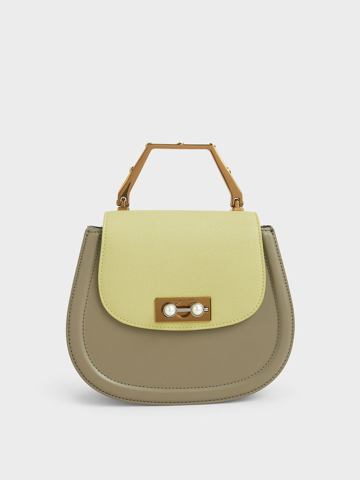 Geometric Top Handle Saddle Bag, Lime, hi-res