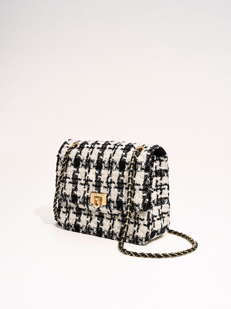 Charles & Keith Women's Tweed Chain Strap Bag