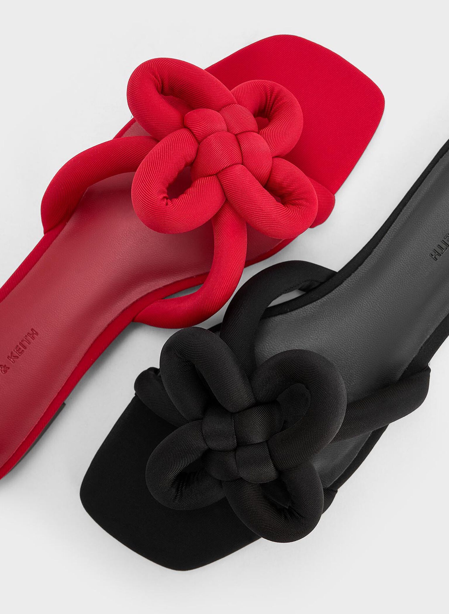 Clover-Knot Slide Sandals, Red, hi-res