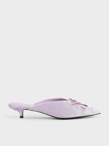 Azalea Velvet Bow-Embellished Mules​, Lilac, hi-res