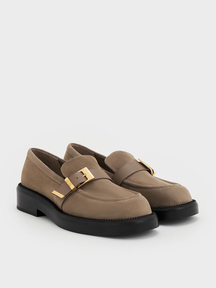 Mocasines de cuero con hebilla, Gris pardo, hi-res