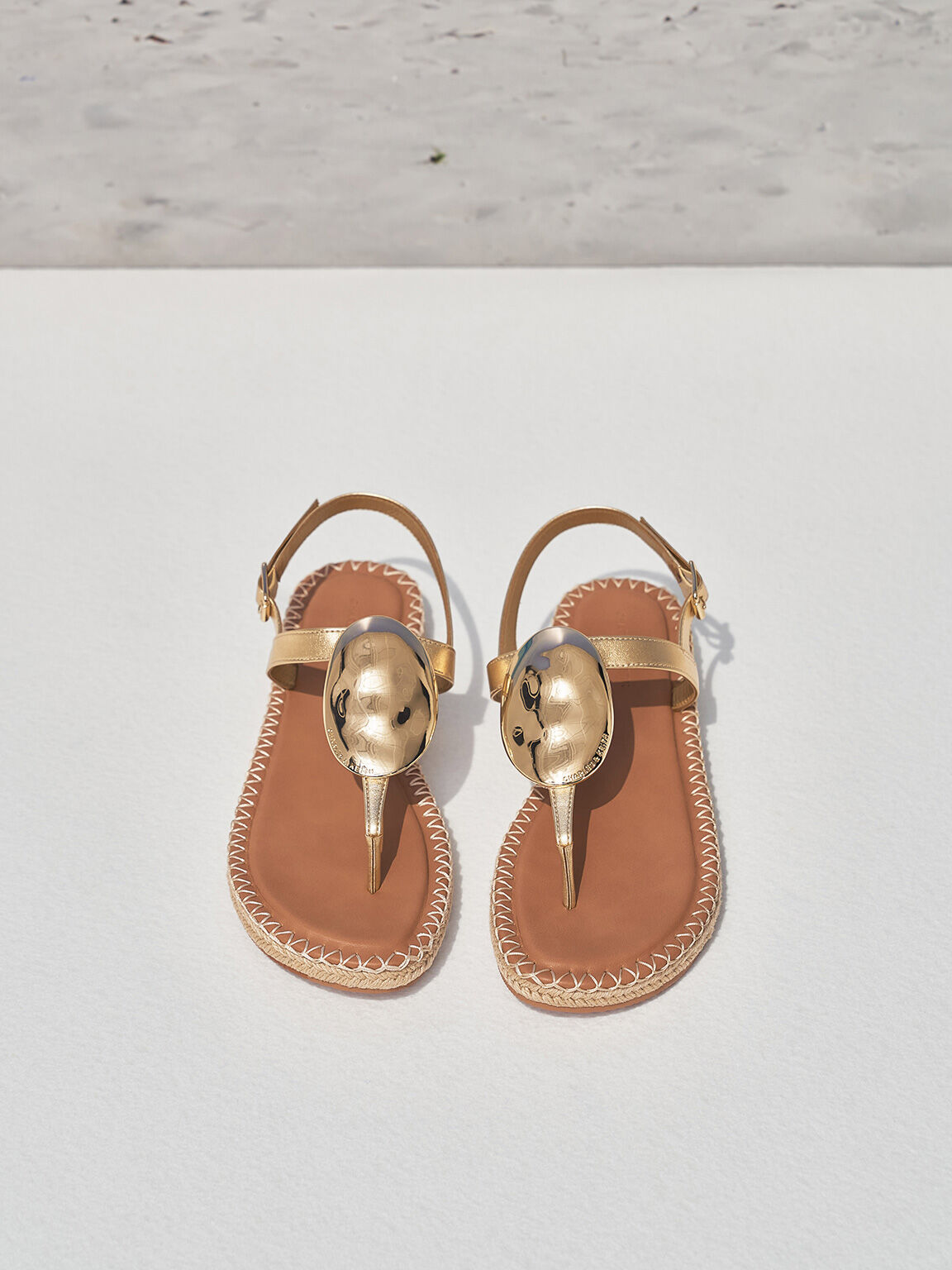 Metallic Oval Espadrille Sandals Gold