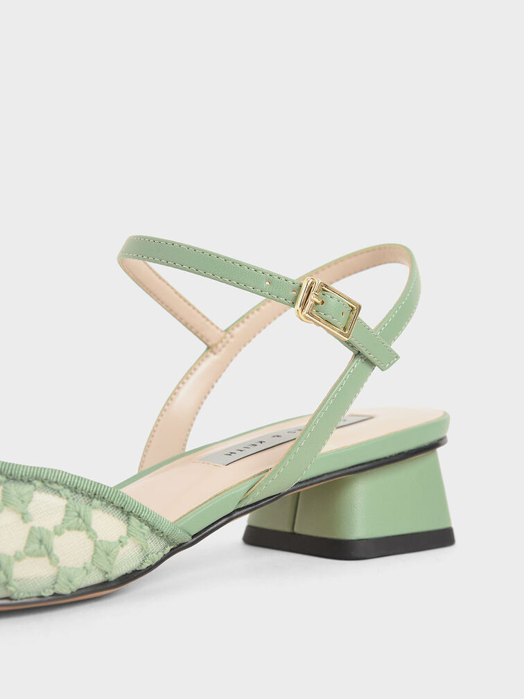 Lace Square Toe Pumps, Green, hi-res