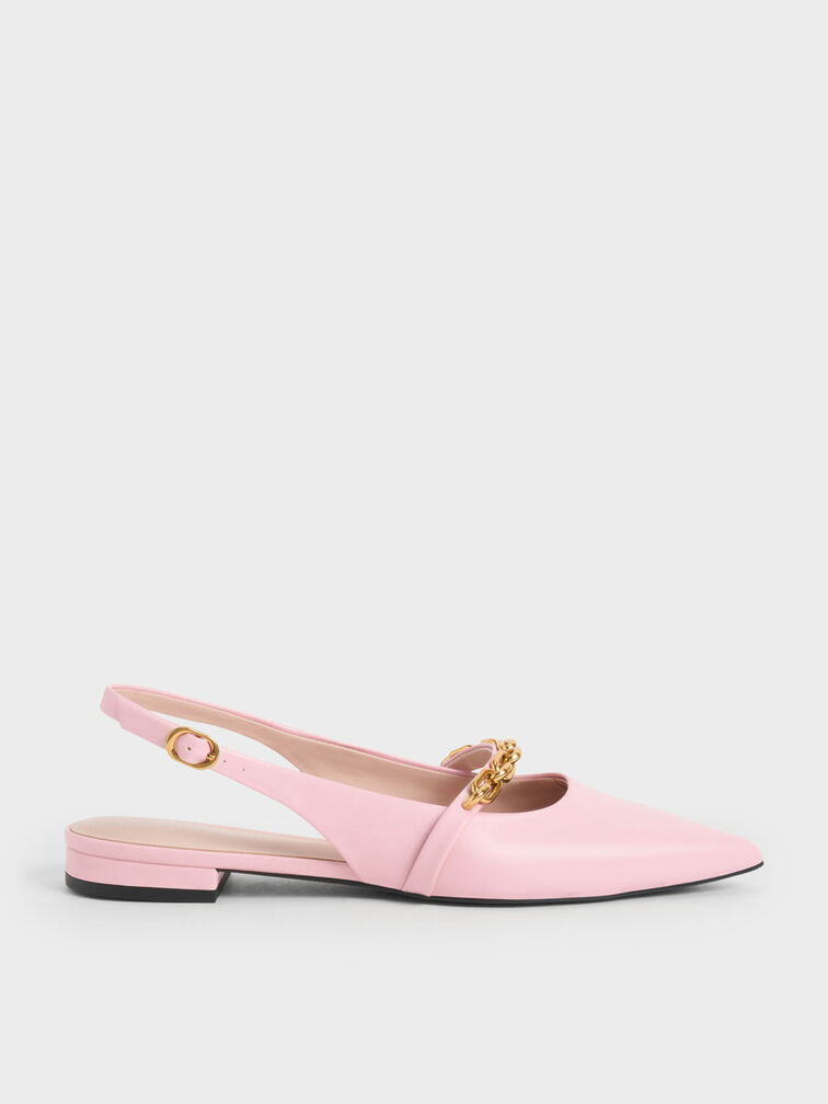 Chain-Link Strap Slingback Flats, Light Pink, hi-res