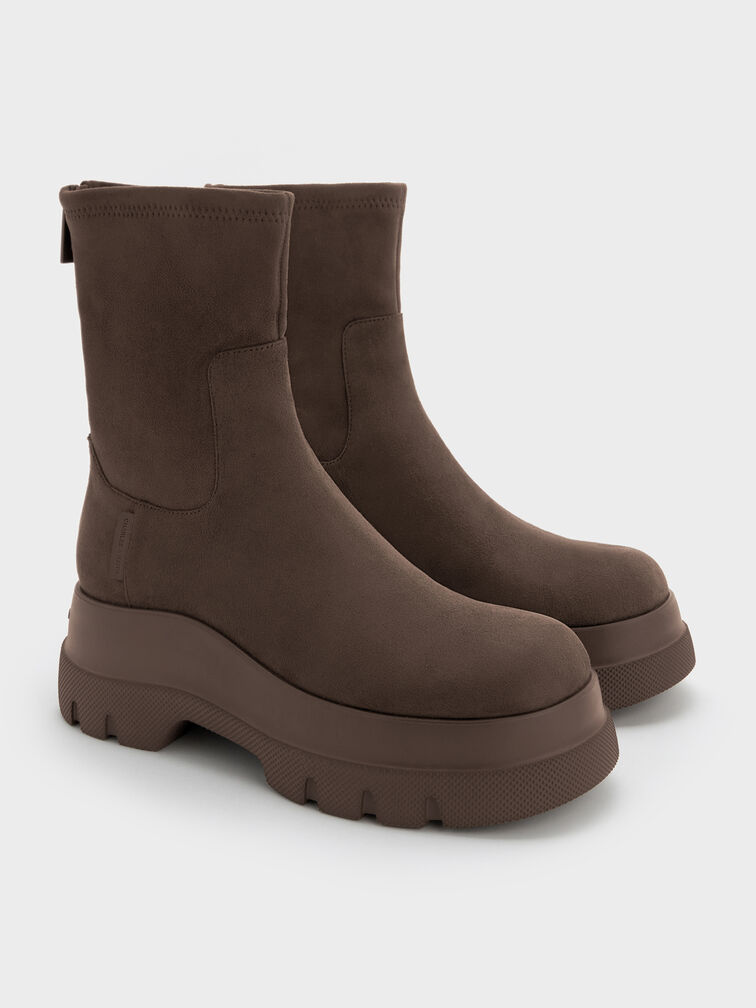 Leoi Faux Suede Back-Zip Chunky Ankle Boots, Dark Brown Textured, hi-res